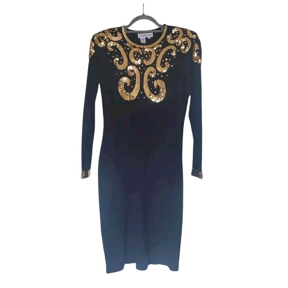 Outlander Sequin Embellished Lambswool Angora Black Long Sleeve Dress Size Small